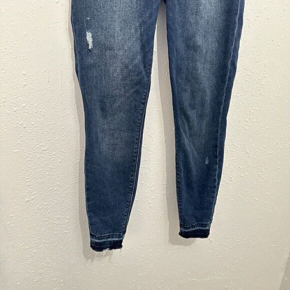 Spanx Jeggings Women’s Medium Distressed Raw Hem Pull On Skinny Leg Blue Jeans - Picture 5 of 11